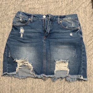 Distressed jean skirt